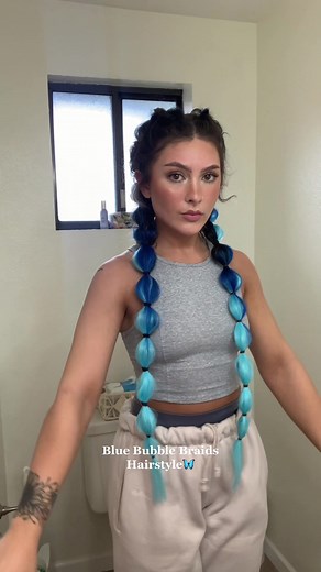 Blue Bubble Braids Tutorial for Colorful Hair Styles