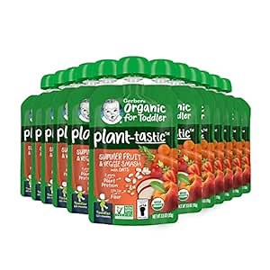 Gerber Toddler Food, Organic Summer Fruit and Veggie Smash Puree Pouch, Toddler Pouches, No Added Sweetener, No Artificial Flavors, 12-Pack