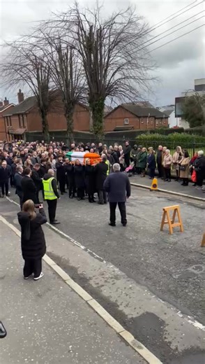 Mickey Brady’s funeral cortège arrives at St Catherine’s Church, Newry, earlier today. The former MP for Newry and Armagh passed away last Friday. He is remembered as a ‘giant of the community’. Footage: Liz Boyle. | The Newry Reporter