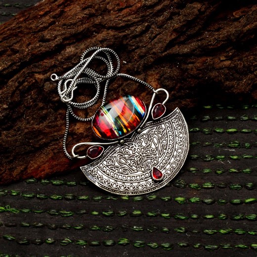 Ammolite Necklace: Handmade 925 Sterling Silver Gemstone Jewelry - Etsy