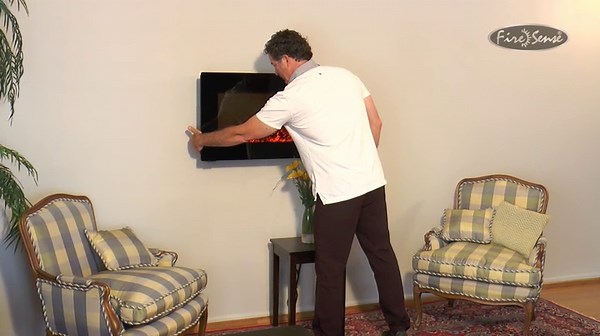 Fire Sense 60757 Wall Mounted Electric Fireplace 1400 watt Full Metal Construction with Glass Front Soft Touch Control Panel 3D Patented Flame Remote Control Included - Black Finish