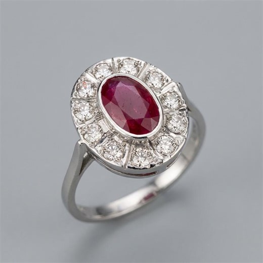 Oval Ruby Diamond Halo Ring, Art Deco 925 Sterling Silver Engagement Ring - Etsy