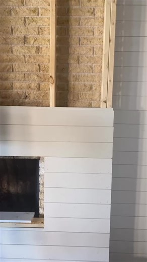 Covering up an old brick fireplace with shiplap and installing electric fireplace! #ryobitools #doinwork #shiplap #fire #pewpew