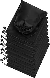 Drawstring Bag - Nylon Cinch and Ditty Stuff Pouch with Toggle (7 x 9-12 pack, Black)