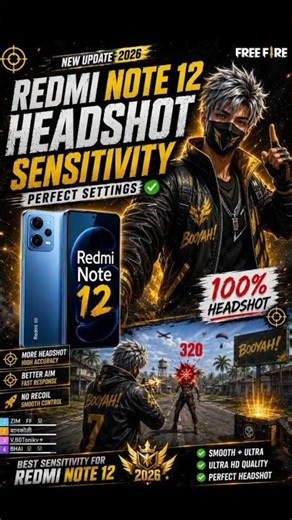 Redmi Note 12 Free Fire Auto Headshot Sensitivity Settings ⚙️✨ #shorts
