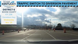 Heads up Boone County! A traffic switch will take place on KY 236 (Donaldson Highway) beginning at noon on Wednesday, Nov. 29. The switch will include shifting lanes on the west end of the project area near South Airfield Drive to the south. Traffic on the east end of the project area near KY 717 (Turfway Road) will shift to the north. Consider an alternate route if you're planning to head to the airport on Wednesday to avoid potential delays! Signage is in place to warn motorists of the upcomin