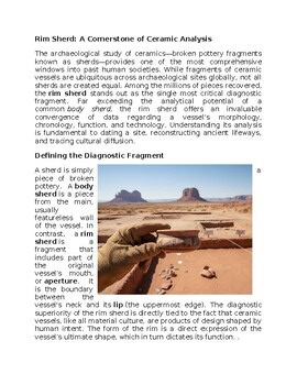 Rim Sherd Archaeology Worksheet Classwork, Homework or Sub Plans