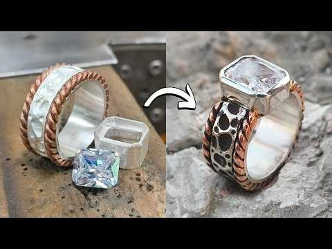 💍 Making Oxidised Silver & Copper Ring with Emerald Cut Diamond 💎 | Handmade Jewelry