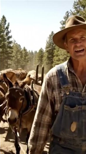 old man logging with a team of mules like the old days