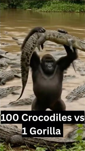 100 Crocodiles vs 1 Gorilla | Shocking Encounter | Silverback Gorilla Swims With 100 Crocodiles