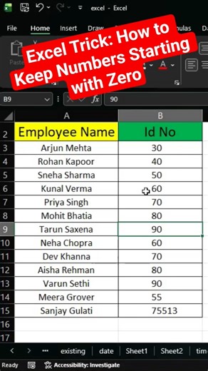 Excel Trick: How to Keep Numbers Starting with Zero | Leading Zero in Excel