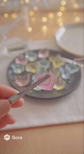 Playful Glass Emoji ASMR: Heart, Star & Smiley Crunch in a Soothing Table Setting