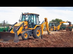JCB 3DX Plus Loading Mud in Sonalika Mahindra Swaraj John Deere Tractor for Farming Land Developing