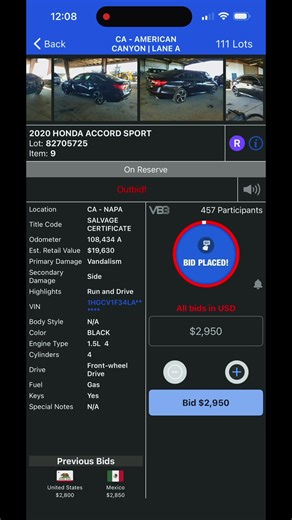 2020 Honda Accord Auction Insights