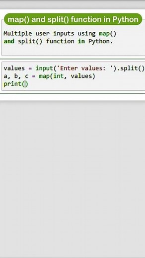 Multiple User inputs | easy way to learn python | map() | split() | python shorts #shorts #ytshorts