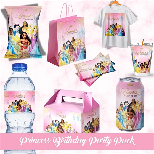 Cute Princess Party Favors Labels Party Supplies Party Bundle Chip Bag Templates Labels Water Bottle Caprisun Template Gable Box Template - Etsy