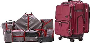 Trilogy All-In-One Bundle: 3-Part Modular Rolling Pack and 8 Perfect Fit Packing Cubes and a padded hip belt. Get 3 bags in 1 (Zinfandel)