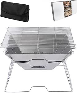 YOLO-W Portable Camping Grill,304 Stainless Steel Portable Charcoal Grill Camping Wood Stove,Folding Campfire Grill BBQ Grills with Carrying Bag for Hiking,Camping,Backpacking,Patio BBQ and Picnic