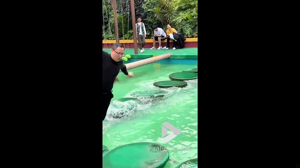VV4911 Man showcases agility in water-floating challenge