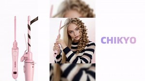 CHIKYO Automatic 9mm Rotating Curling Iron, 3/8 Inch Ceramic Barrel Curling Wand, Tiny Small Automatic Hair Curler with Anti-Scald Press & Anti-Scald Stand, Curling Iron for Short Hair(Pink)
