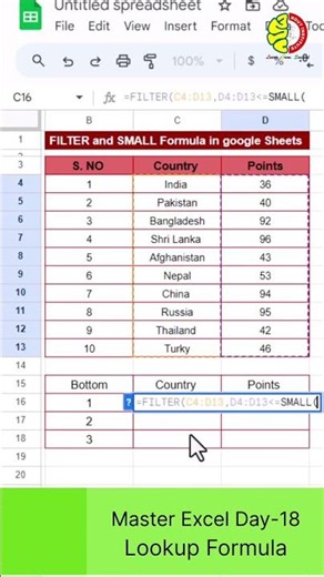Filter, Small formula excel day -18#excel #shorts #education