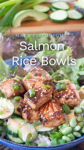Here’s the quick and tasty Salmon Rice Bowl recipe that you need for a busy night. It has Asian-inspired flavors and is ready in 25 minutes. The full recipe is below or comment ‘save’ and I’ll DM you the recipe. You can also find it on my website, COOKtheSTORY. Ingredients: 1 cup uncooked rice 1/4 cup Bang Bang sauce (or use Yum Yum sauce) 1–2 Tbsp. water 1 Tbsp. toasted sesame oil 2 Tbsp. soy sauce 2 Tbsp. maple syrup or honey 2 Tbsp. Dijon mustard 1/2 to 2 tsp. Sriracha or hot sauce 1/2 tsp. g