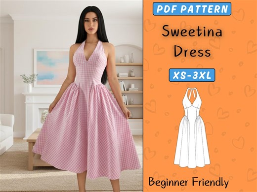 Halter Neck Dress Pattern, Open Back Dress Pdf Sewing Pattern, Tie Back Dress, Backless Evening & Graduation Dress, DIY Midi Dress XS–XXXL - Etsy New Zealand