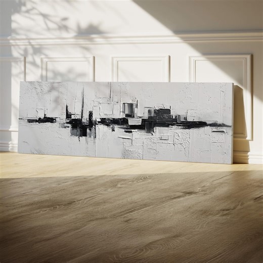 Abstract Black and White Giclée Canvas Print - Panoramic Framed Art - Etsy UK