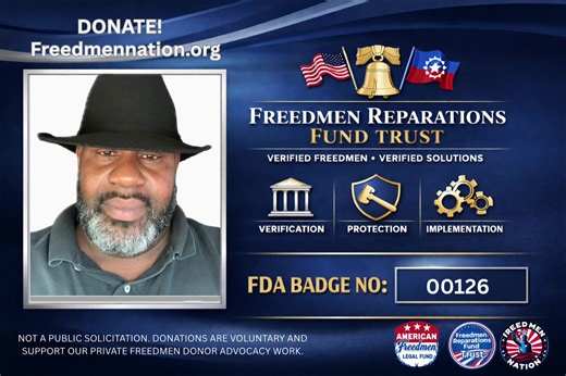 It’s a new year with new priorities for our work in 2026. This FRFT effort raises money specifically for this month’s expenses that the Trust needs to cover, including paying our partner lobbying firm and their travel. When donating, select FRFT and add my badge number 00119 in the comments. Donate at: Freedmennation.org We accept all payment types, including Cash App, ACH, and others—all bundled in one place.