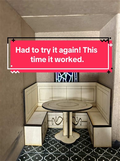 I had to try it again!!!!! And this time I got it right 🤭😍🤧 finally. Ugh. I couldn’t go to sleep without doing it again. I have to add some details too it and stain it but this is it so far! I’m thinking of extending the window ! What do you guys thing? #miniature #miniatures #dollhouse #dollhousekitchen #glowforge