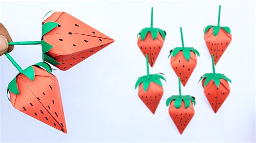 5K views · 17 reactions | DIY Origami Strawberry Tutorial | How to Make Realistic Paper Strawberries paper fruits | paper vegetable #OrigamiStrawberryTutorial #PaperStrawberries | Entertaining Arts | Facebook