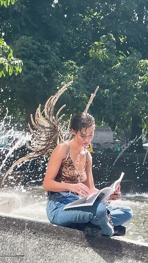 WINGED WOMAN SPOTTED IN COLUMBUS CIRCLE! @Grace Elizabeth is the latest to appear—WHO WILL BE NEXT? 😱 #TheTour23 #VictoriasSecret
