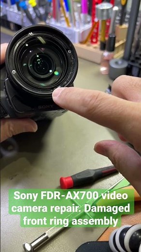 Sony FDR-AX700 video camera repair. Damaged front ring assembly fix by Works Perfect