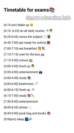 time table for exam