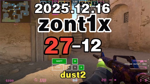 zont1x(27-12)【键鼠操作可视化+字幕】(dust2) | faceit | 2025.12.16 | CS2POV