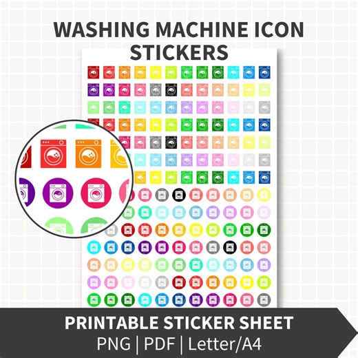 WASHING MACHINE Planner Stickers Printable, Laundry Reminder Icons 0.5 Inch, 161 Stickers in Rainbow Colors, Functional Planner, Download - Etsy