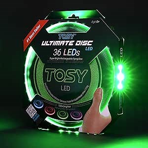 TOSY Flying Disc - 16 Million Color RGB or 36 or 360 LEDs, Extremely Bright, Smart Modes, Auto Light Up, Rechargeable, Cool Fun Christmas, Birthday & Camping Gift for Men/Boys/Teens/Kids, 175g frisbee