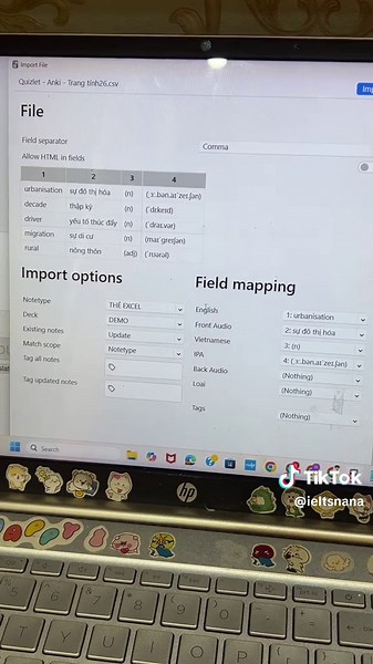 Chèn bảng từ vựng Excel vào Anki dễ dàng