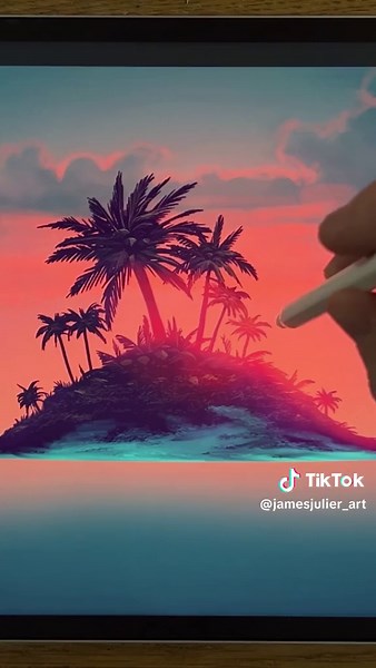 Draw this island sunset in procreate on iPad check my YouTube channel #procreate #jamesjulierarttutorials #digitalart #digitalpainting #artonipad #procreatedrawing #procreatepainting #oceandrawing #seadrawing #sunsetisland #islanddrawing #islandpainting
