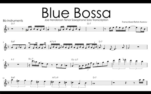 【萨克斯】Joe Henderson - 《Blue Bossa》 Sax Solo Transcription