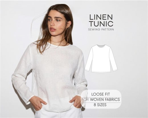 Linen Tunic Pattern, Simple Top Sewing Pattern for Women, Basic Top Pattern for Woven Fabrics, Plus Size PDF Sewing Pattern - Etsy Australia