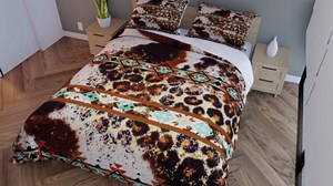 Erosebridal Cheetah Print Duvet Cover Western Bedding Set,Brown Cow Print Comforter Cover Exotic Aztec Cowhide King Bed Set,Farm Animals Bull Cattle Skin Room Decor Cowboys Gifts for Women