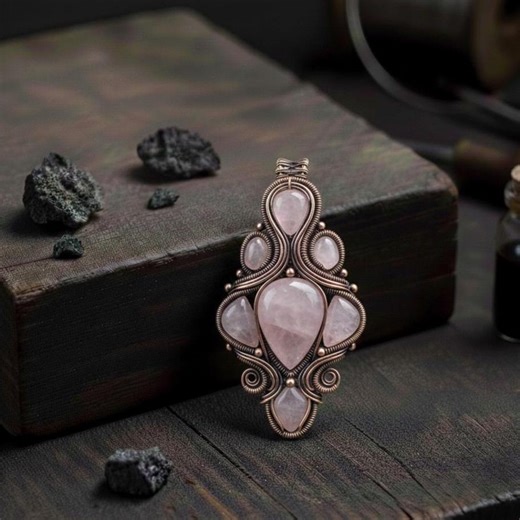 Handmade Copper Wire Wrapped Rose Quartz Pendant - Etsy