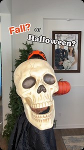 💀🍂 Fall? Or Halloween? COMMENT your choice below ⬇️ but I implore you—why not BOTH? 🧡 #falloween has arrived in my entryway and I’m going to show you how to recreate this design next! It’s an easy transition from August ➡️ October! Here’s what I used (all of these stems can be found at Wreaths by Waldo!) - Brown melic sprays - Foxtail bushes - Orange berry picks - Bittersweet 54 inch garlands - Black glitter twig sprays - (4) large skulls from the At Home store I’m thinking we need to decorat