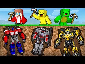 Mikey vs JJ vs Banana: TRANSFORMERS MINE BATTLE in Minecraft Challenge - Maizen