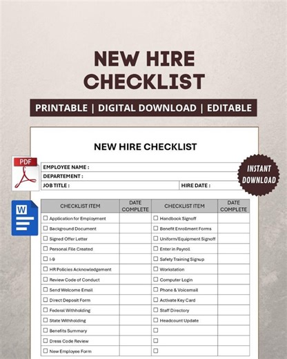 New Hire Checklist Template | Employee Onboarding Form - Etsy