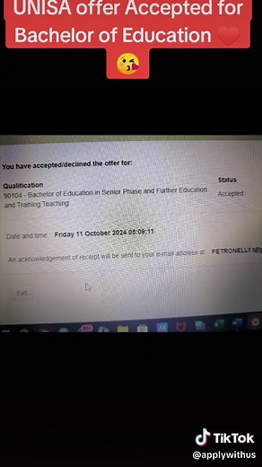 Accepting UNISA Offer for Bachelor of Education