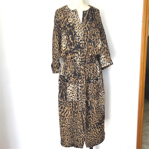 80s Silk Leopard Print Dress VFG - Etsy