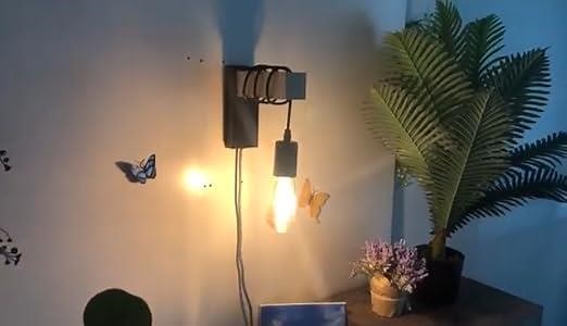 Black plug in wall lamp wooden