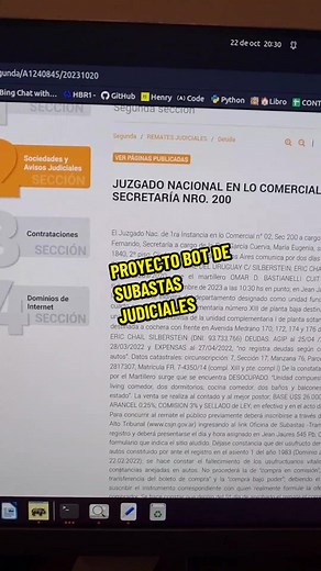 subastas proyecto python webscrpping instagram bot pandas to image (Hay algo que no mencioné en el video. El modelo de LLM q uso es davincci-03, con la api de open ai. Los modelos open source aun 'no entienden tan bien') #python #ubuntu #computadora #judiciales #dinero #inversiones #argentina #programando #linux #opensource